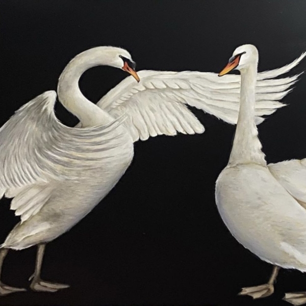 Jill Wellmann_Two swans in the dar_Chairish 2024